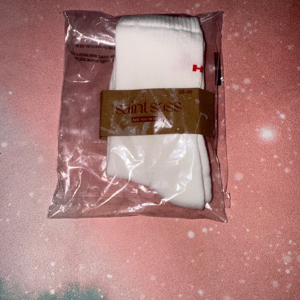 Saint sass White Socks see you in hell red statement
